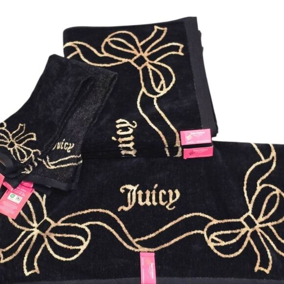 Juicy Couture Home Signature Logo Bow Oversized Plush Bath & Hand Towel Set - Picture 2 of 10